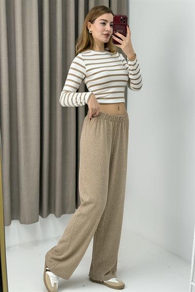 Kadın Triko Bej Salaş Pantolon  