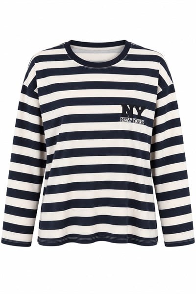 Kadın Baskılı Bisiklet Yaka Oversize Sweatshirt Lacivert
