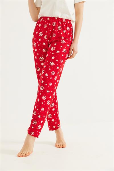 Beli Lastikli Kadın Pijama Altı Kırmızı