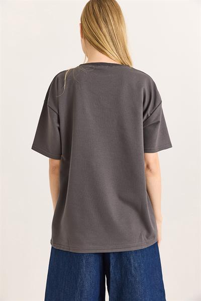 Alo Nakışlı Oversize Unisex Tshirt Füme
