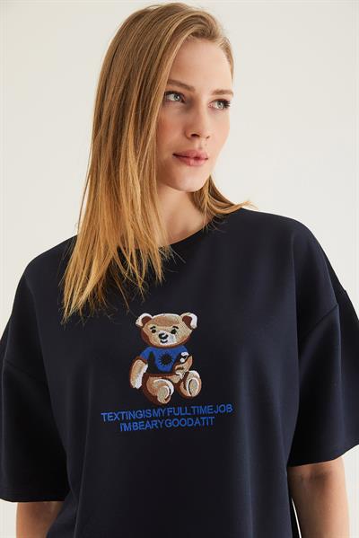 Baskılı Oversize Tshirt Lacivert