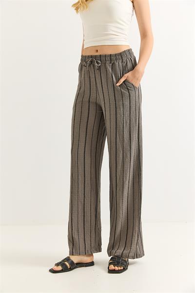 Bürümcük Çizgili Rahat Kesim Pantalon Füme