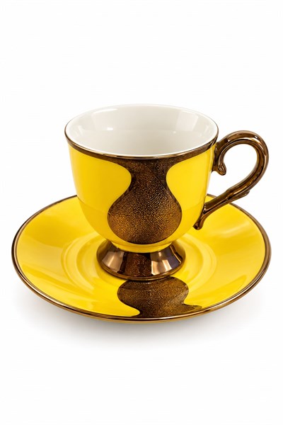 6lı Gold Damla Desenli Fincan Takımı Sarı