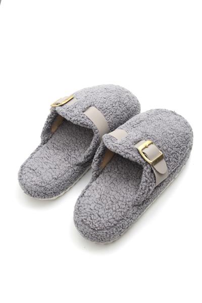 Kadın Kışlık  Tek Tokalı Gri Ev Terliği