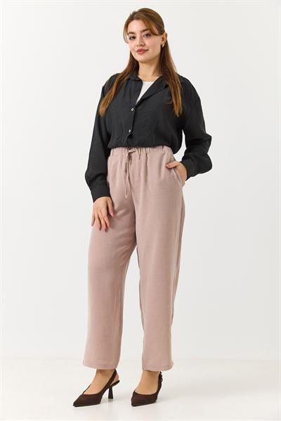 Kadın Beli Lastikli Rahat Kesim Salaş Pantolon Vizon