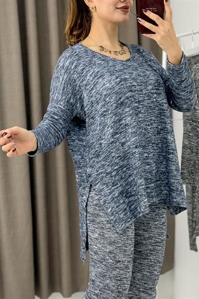 Kadın Yumoş Üstü Bol Altı Tayt İkili Takım Mavi