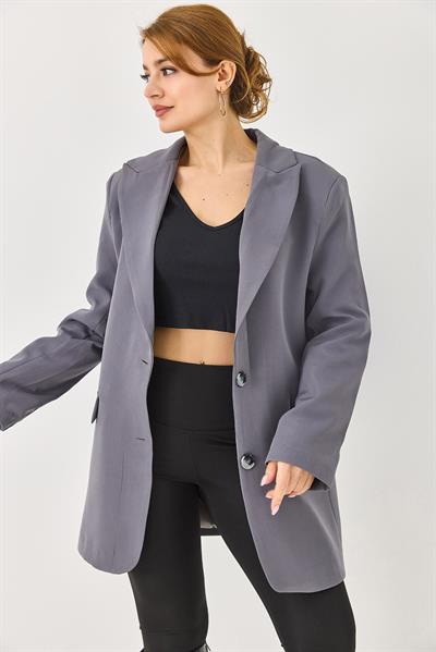 Kadın Oversize Kumaş Blazer Ceket Füme