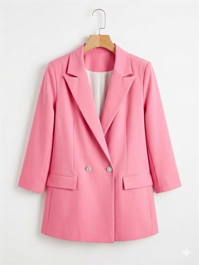 Kadın Kruvaze Yaka Çift Düğmeli Blazer Ceket Pembe