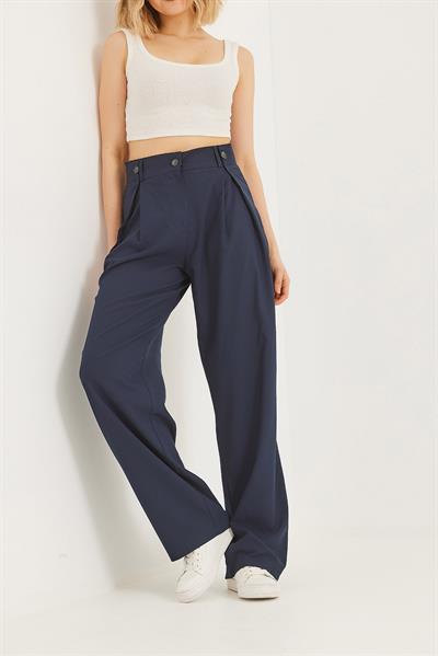 Bol Kesim Dökümlü Palazzo Pantolon Lacivert