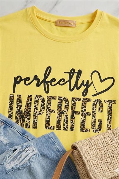 Kadın Bol Kesim Bisiklet Yaka Kısa Kol Tshirt Sarı