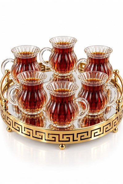 6lı Kulplu Tombul Çay Bardağı Şeffaf