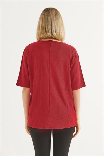 Bisiklet Yaka  Kısa Kol Basic Tshirt Bordo