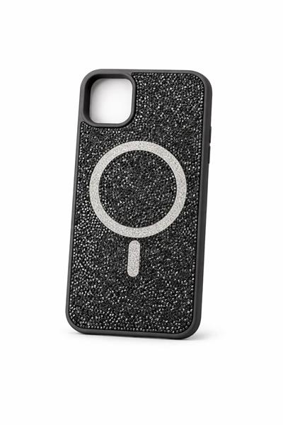 İphone 16 Pro Max Uyumlu Parlak ve Taşlı Kart Bölümlü Kılıf Siyah