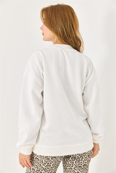 Kadın Bisiklet Yaka Üç İplik  NYC Baskılı SweatshirT Beyaz