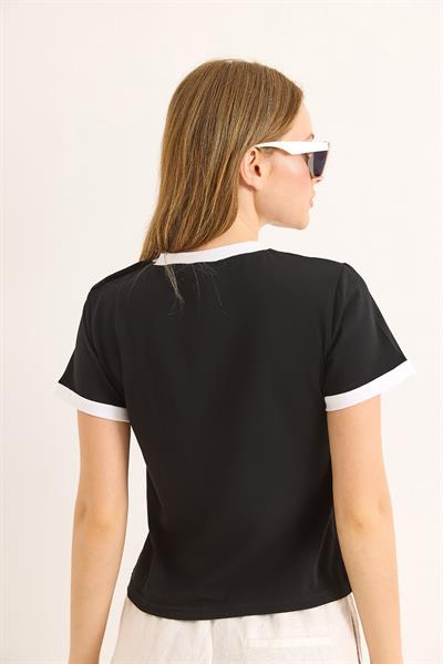 Bisiklet Yaka Kısa Kol Tshirt Siyah