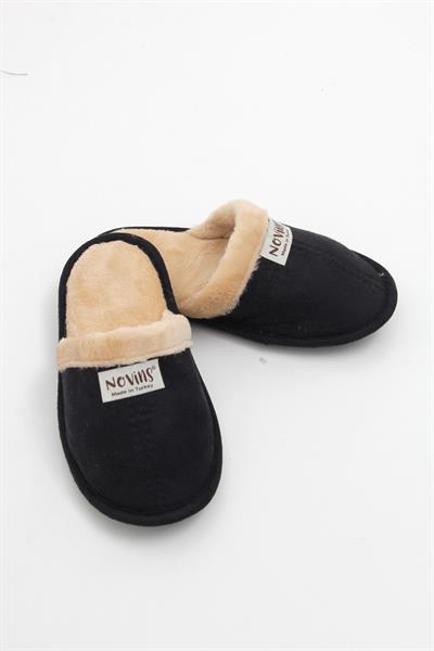 İçi Yünlü Önü Kapalı Ev Terliği Siyah