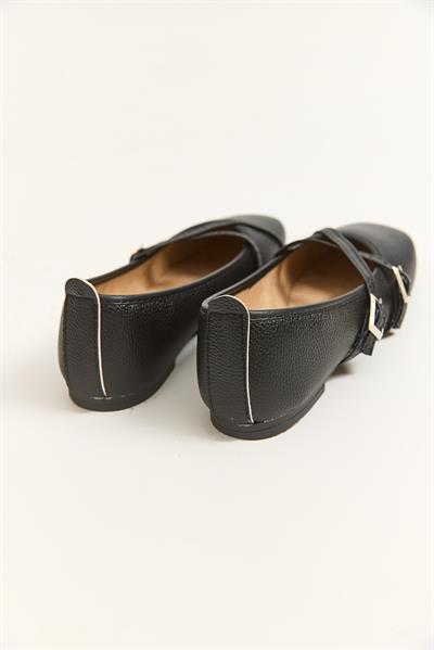 Çift Kemerli Minimal Tasarım Babet Siyah