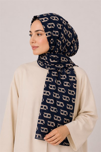 Kadın Monogram Desenli Fresh Şal Lacivert