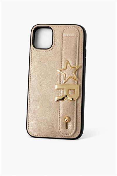 İphone 11 Uyumlu Charmlı ve Harfli Deri Kılıf Bej