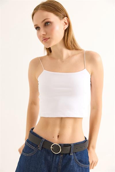 İp Askılı Crop Bluz Beyaz