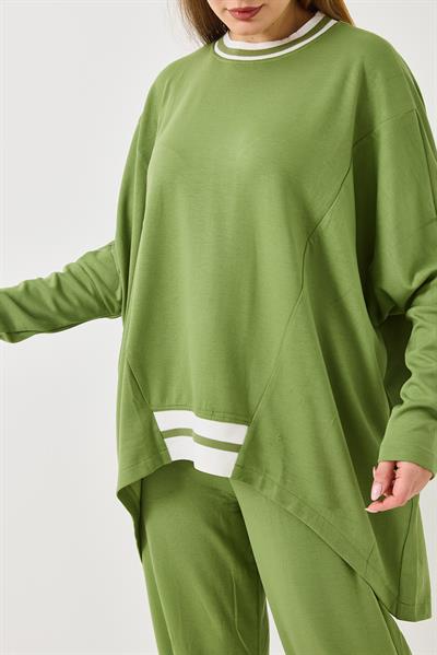 Kadın Beli Lastikli Dökümlü Model Oversize Eşofman Takım Yeşil