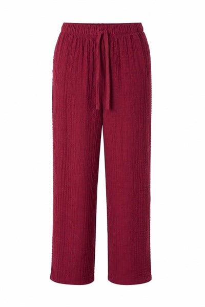 Kadın Bürümcük Beli Lastikli Rahat Pantolon Bordo