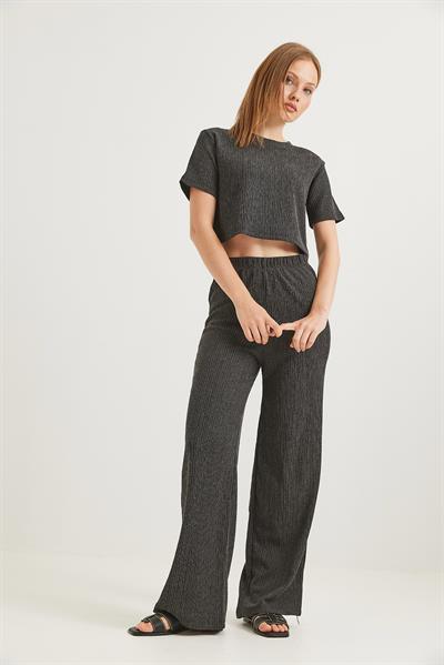 Bürümcük Kumaş İkili Crop Takım Füme