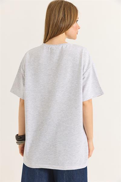 Alo Nakışlı Oversize Unisex Tshirt  Gri