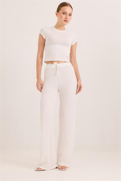 Bubble Örme Kumaş Rahat Kalıp Pantolon Beyaz