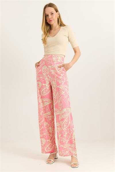 Bol Paça Beli Kalın Kemerli Pantolon Pembe