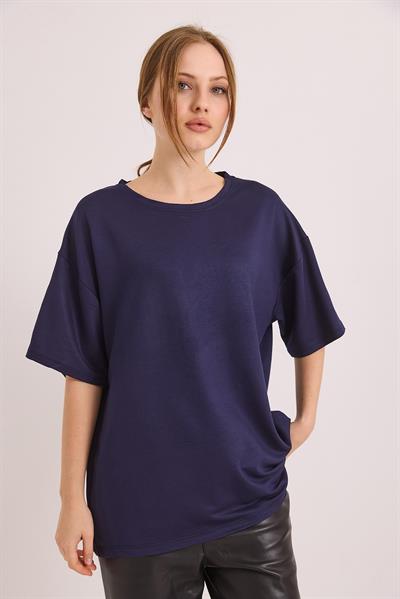 Oversize Yumuşak Dokulu Salaş T-Shirt Lacivert