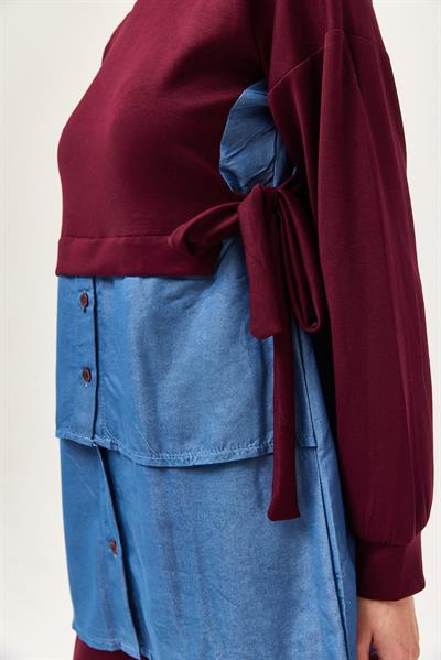 Kot Garnili Bağlamalı İkili Takım Bordo