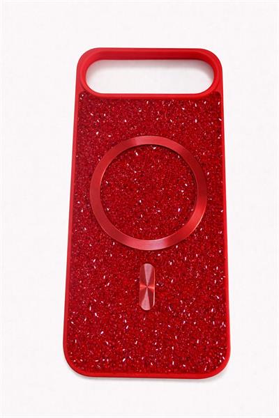 İphone 17 Air Uyumlu Parlak ve Taşlı Kart Bölümlü Kılıf Kırmızı