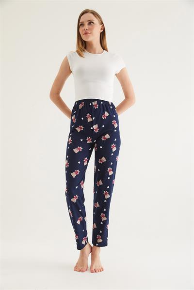  Beli Lastikli Kadın Pijama Altı Lacivert