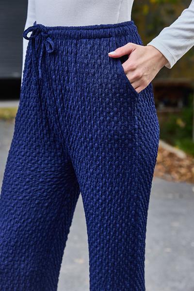 Kadın Bürümcük Salaş Dökümlü Pantalon Lacivert
