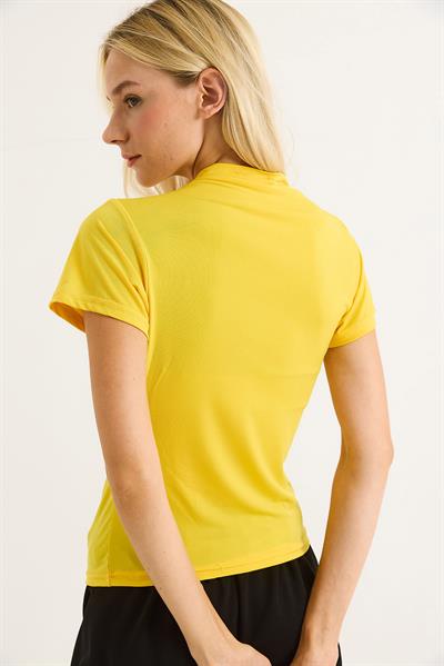 Kısa Kol Büzgülü Bisiklet Yaka Bluz Sarı