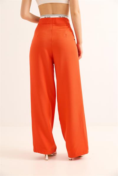 Geniş Paça Kemeri Garnili Palazzo Pantolon Turuncu
