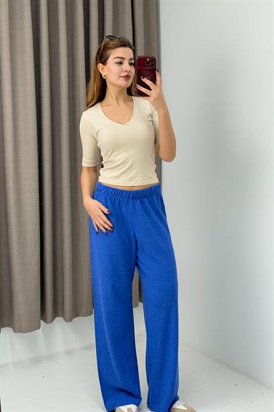 Kadın Triko Mavi  Salaş Pantolon  