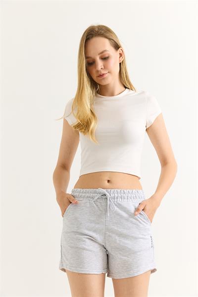 Oysho Baskılı Beli Lastikli Şort Gri