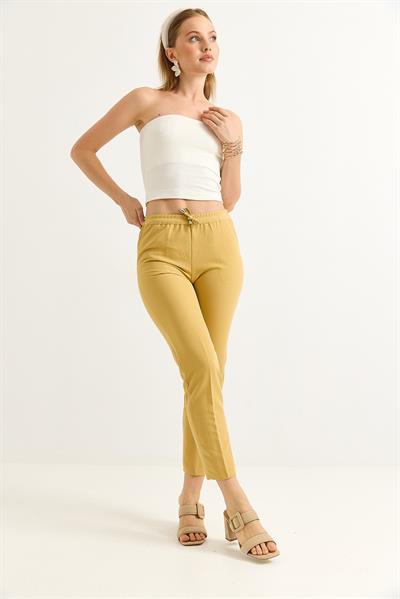 Beli Lastikli Kısa Paça Double Krep Pantolon Sarı