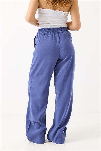 Kadın Bol Kesim Tensel Kumaş Beli Lastikli Petrol Mavisi