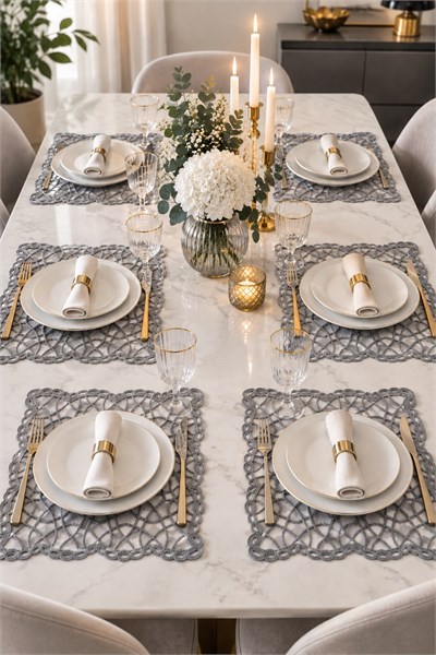 6lı Geometrik Desenlİ 40x28 Ölçülü Runner Gri