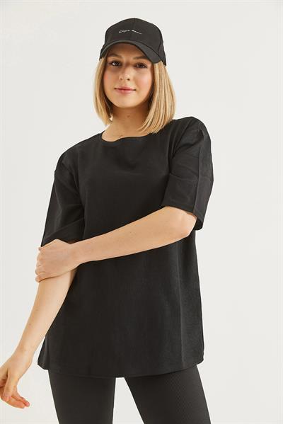 Bisiklet Yaka  Kısa Kol Basic Tshirt Siyah