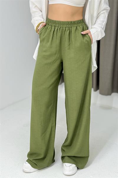 Kadın Rahat Kesim Yüksek Bel Pantolon Yeşil