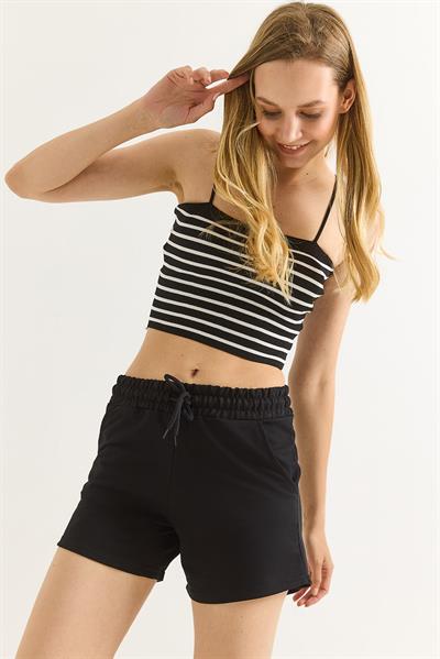 Beli Lastikli Fit Kadın Şort Siyah