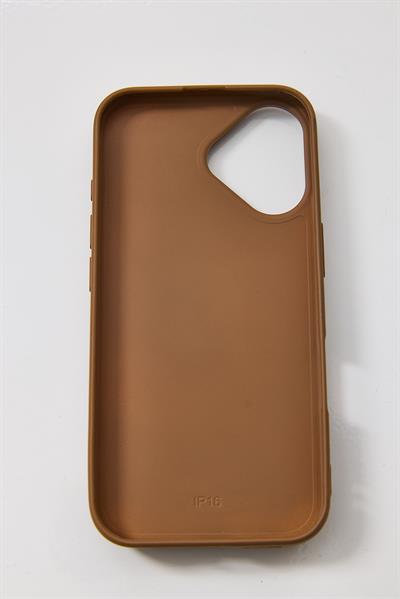 İphone 16 Plus Uyumlu  Kelebek ve Kalp Kabartmalı Taşlı Kılıf Taba