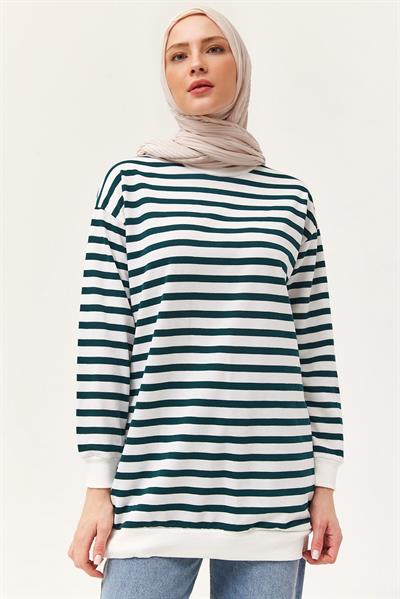 Çizgili Oversize Tunik Yeşil