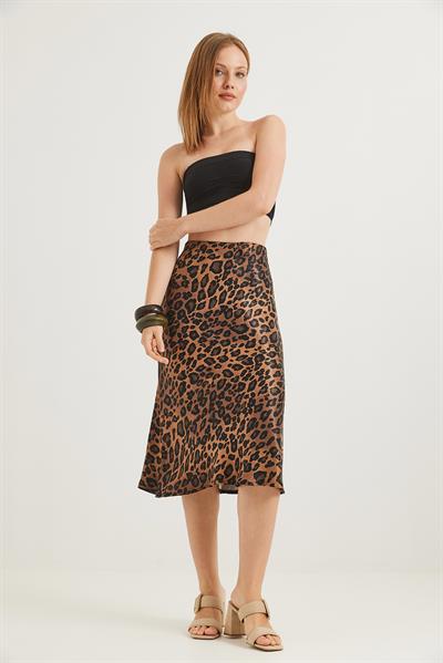 Beli Lastikli Midi Boy Saten Etek Leopar