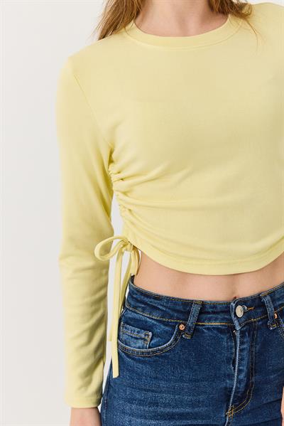 Yanları Büzgülü Uzun Kollu Sarı Bluz 