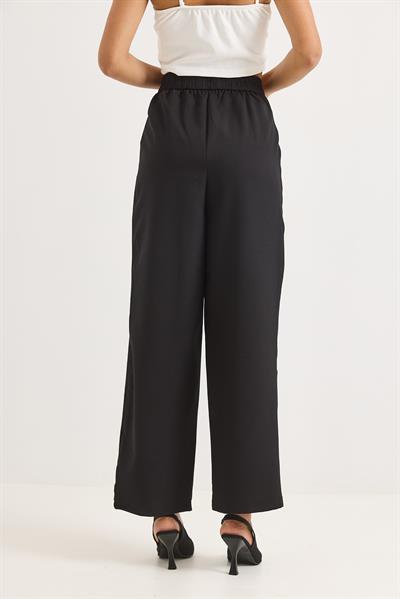 Yüksek Bel Bol Paça Pantalon Siyah